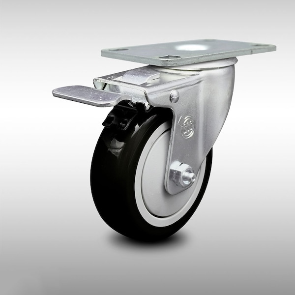 4 Inch SS Black Polyurethane Top Plate Caster with Total Lock Brake SCC
